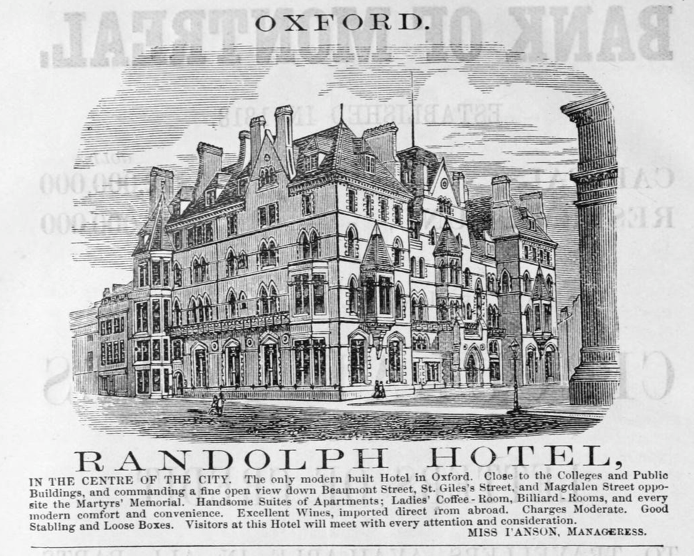 Advertisement for the Randolph Hotel in the Harper's Hand-book for Travellers in Europe and the East (1885).