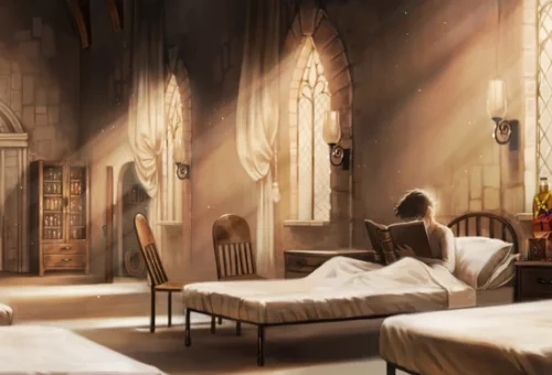 From the movies: The Hospital Wing and Harry's first stay. Image courtesy of Harry Potter Wiki.